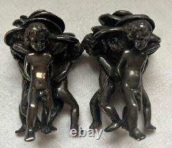 Vintage Sterling Silver 925 Cherub Angel Putti Rose Candle Holders Pair Fabulous