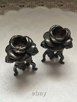 Vintage Sterling Silver 925 Cherub Angel Putti Rose Candle Holders Pair Fabulous