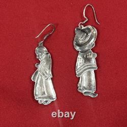 Vintage Sterling Silver 925 Mexico Man And Woman Couple Dangle Earrings