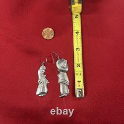 Vintage Sterling Silver 925 Mexico Man And Woman Couple Dangle Earrings