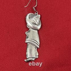 Vintage Sterling Silver 925 Mexico Man And Woman Couple Dangle Earrings