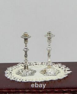 Vintage Sterling Silver Acquisito Candlesticks Pair Dollhouse Miniature 112