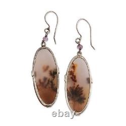 Vintage Sterling Silver Agate Dangle Earrings