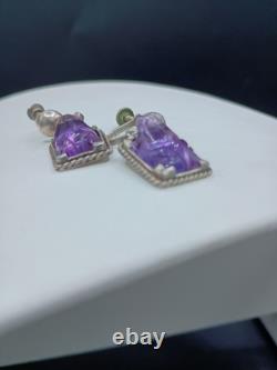 Vintage Sterling Silver Amethyst Gemstone Earrings Screwback Purple Frogs 8g