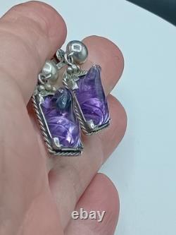 Vintage Sterling Silver Amethyst Gemstone Earrings Screwback Purple Frogs 8g