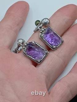 Vintage Sterling Silver Amethyst Gemstone Earrings Screwback Purple Frogs 8g
