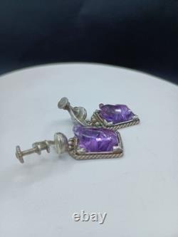 Vintage Sterling Silver Amethyst Gemstone Earrings Screwback Purple Frogs 8g