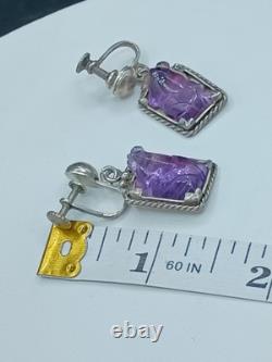 Vintage Sterling Silver Amethyst Gemstone Earrings Screwback Purple Frogs 8g