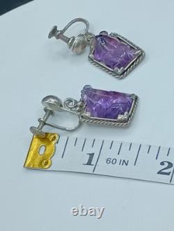 Vintage Sterling Silver Amethyst Gemstone Earrings Screwback Purple Frogs 8g
