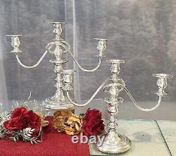 Vintage Sterling Silver Candelabras Twisted Branch 3 Arm Candle Holders Pair