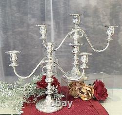 Vintage Sterling Silver Candelabras Twisted Branch 3 Arm Candle Holders Pair