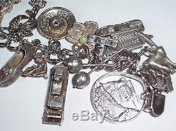 Vintage Sterling Silver Charm Bracelet Around the World 24 Charms Sterling Brace