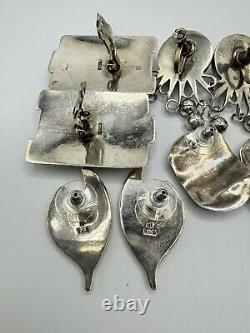 Vintage Sterling Silver Chunky Earrings Collection Lot 6 Pairs 925