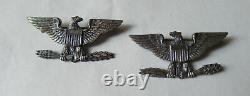 Vintage Sterling Silver Eagle US Army Insignia Colonel Shoulder Pins Pair