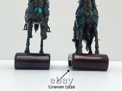 Vintage Sterling Silver/Enamel Chinese Horse Figurine Pair with Turquoise & Coral