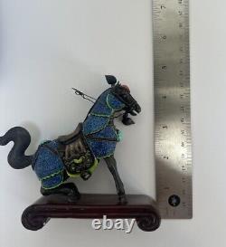 Vintage Sterling Silver/Enamel Chinese Horse Figurine Pair with Turquoise & Coral