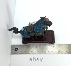 Vintage Sterling Silver/Enamel Chinese Horse Figurine Pair with Turquoise & Coral