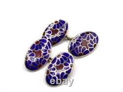 Vintage Sterling Silver Enamel Guilloche England H & V Hewett & Voller Cufflinks