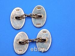 Vintage Sterling Silver Enamel Guilloche England H & V Hewett & Voller Cufflinks
