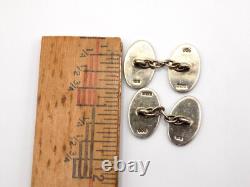 Vintage Sterling Silver Enamel Guilloche England H & V Hewett & Voller Cufflinks