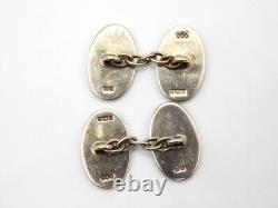 Vintage Sterling Silver Enamel Guilloche England H & V Hewett & Voller Cufflinks