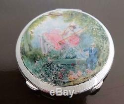 Vintage Sterling Silver & Guilloche Enamel Compact Courting Couple H C Davis