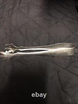 Vintage Sterling Silver Hand Hammered Ice Tongs 6 1/2 Good Condition