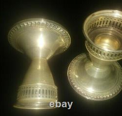 Vintage Sterling Silver Hurricane Lamps, Beautiful Pair, Duchin