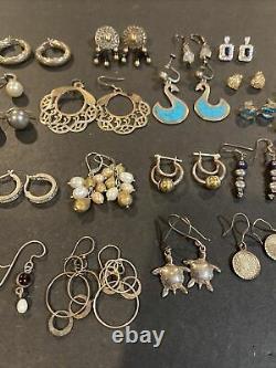 Vintage Sterling Silver LOT OF 34 Pairs Of EARRING
