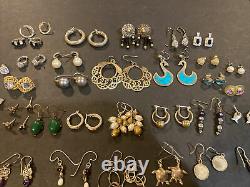 Vintage Sterling Silver LOT OF 34 Pairs Of EARRING