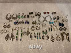 Vintage Sterling Silver LOT OF 36 Pairs Of EARRING