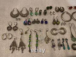 Vintage Sterling Silver LOT OF 36 Pairs Of EARRING