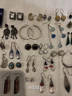 Vintage Sterling Silver LOT OF 39 Pairs Of EARRING