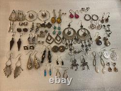 Vintage Sterling Silver LOT OF 40 Pairs Of EARRING