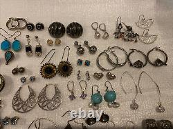 Vintage Sterling Silver LOT OF 43 Pairs Of EARRING