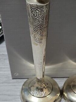 Vintage Sterling Silver Large Candle Stick Holders Ornate Patern Weighted Rare
