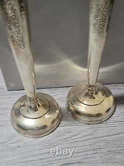 Vintage Sterling Silver Large Candle Stick Holders Ornate Patern Weighted Rare