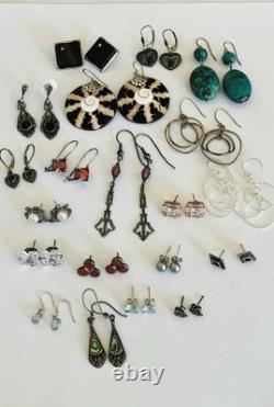 Vintage Sterling Silver Lot of 20 Pairs Dangle Stud Resale Earrings Jewelry
