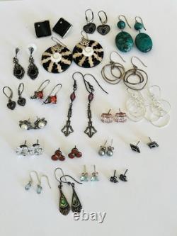 Vintage Sterling Silver Lot of 20 Pairs Dangle Stud Resale Earrings Jewelry