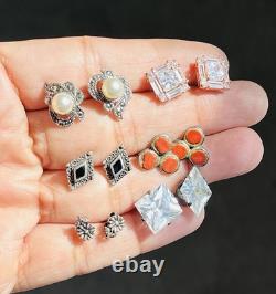 Vintage Sterling Silver Lot of 20 Pairs Dangle Stud Resale Earrings Jewelry