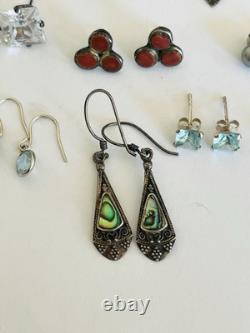 Vintage Sterling Silver Lot of 20 Pairs Dangle Stud Resale Earrings Jewelry