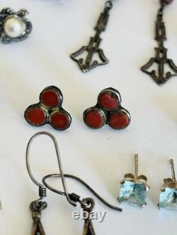 Vintage Sterling Silver Lot of 20 Pairs Dangle Stud Resale Earrings Jewelry