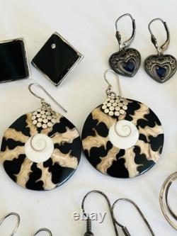 Vintage Sterling Silver Lot of 20 Pairs Dangle Stud Resale Earrings Jewelry