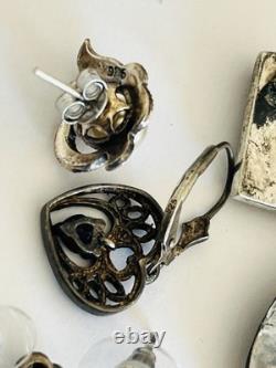 Vintage Sterling Silver Lot of 20 Pairs Dangle Stud Resale Earrings Jewelry
