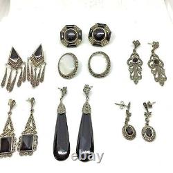 Vintage Sterling Silver & Marcasite Earrings. 7 Pairs Total