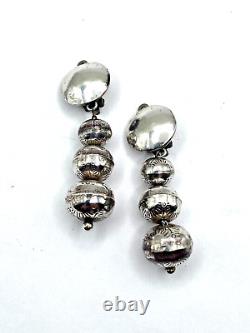 Vintage Sterling Silver Navajo Pearl Earrings Graduated Stamped Clips Authentic