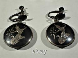 Vintage Sterling Silver Nielloware Bracelet and Pair of Earrings, Thailand (Siam)