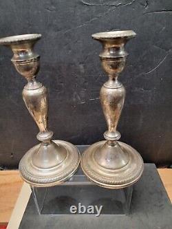 Vintage Sterling Silver Pair Candlesticks 9 Inches