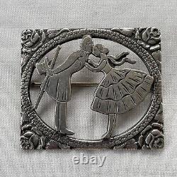 Vintage Sterling Silver Pin & Bracelet Set Of A Dancing Couple