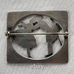 Vintage Sterling Silver Pin & Bracelet Set Of A Dancing Couple